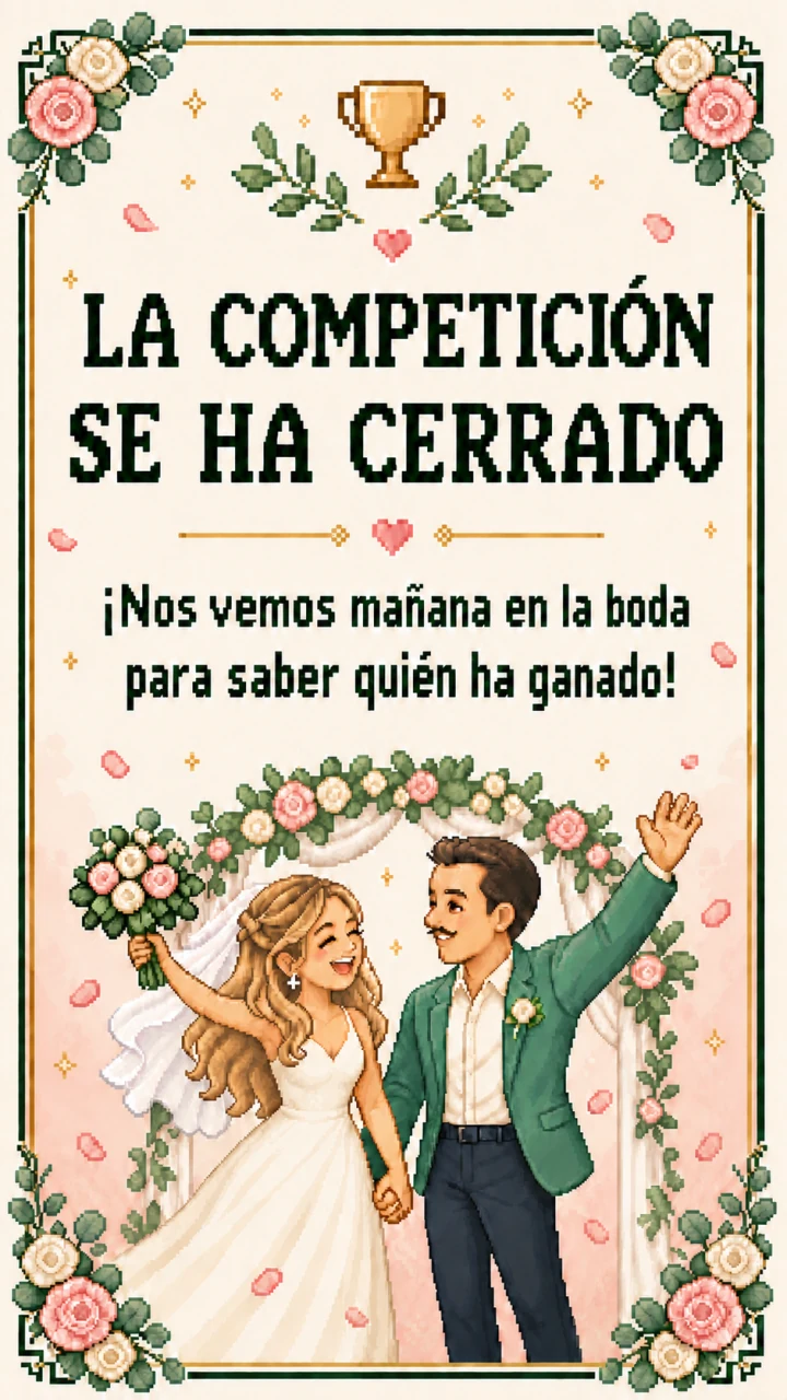 La competición se ha cerrado. Nos vemos mañana en la boda para saber quién ha ganado.